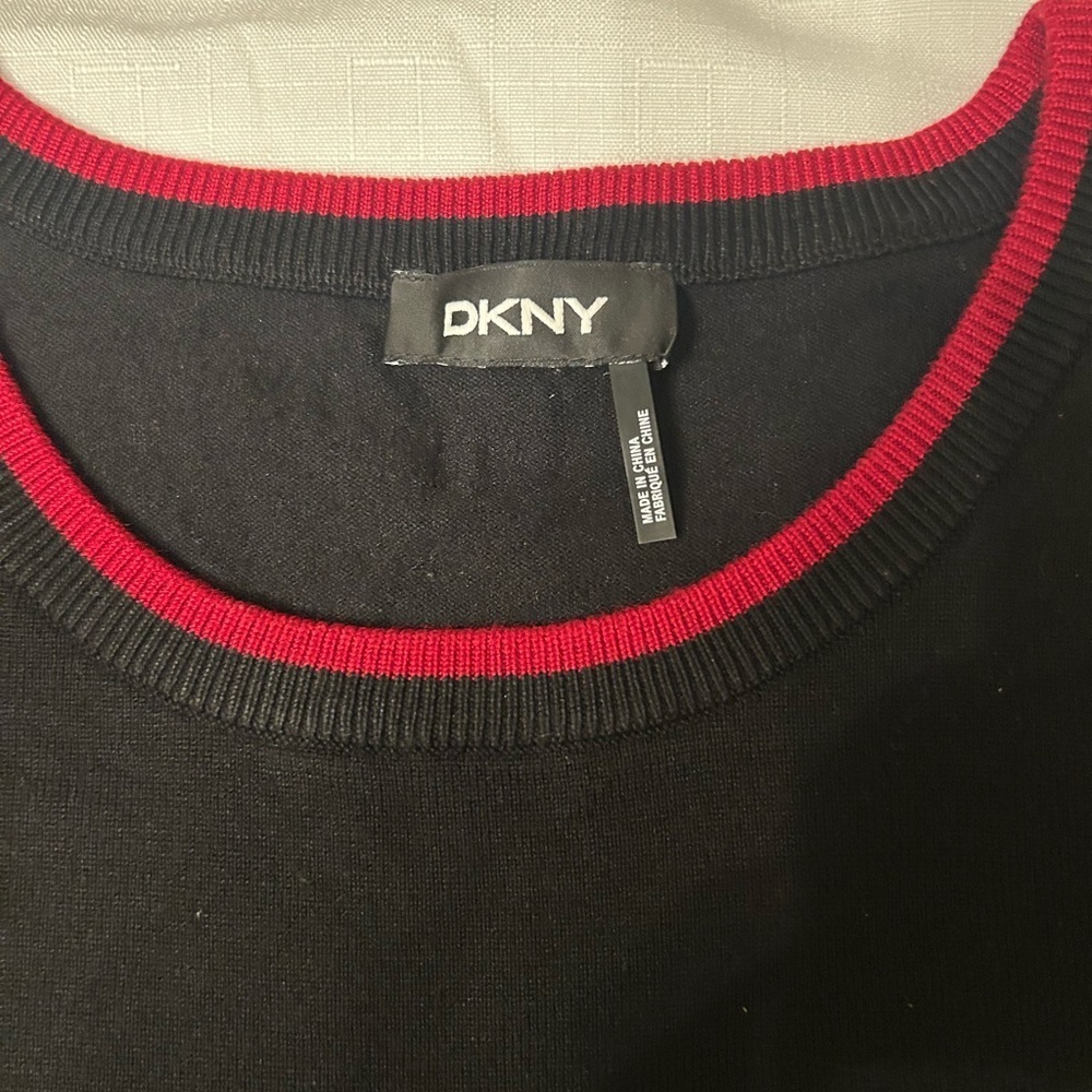 DKNY Black Knit Top with Sheer Sleeves. - Picture 10 of 14